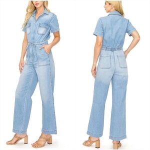 KanCan New Aviator Straight Leg Light Wash Denim Coverall Jumpsuit Size Medium